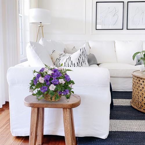Briful Artificial Flower Arrangement with Rattan Basket Fake Potted Morning Glory Silk Flowers Faux Flower Table Centerpiece for Home Office Bathroom Wedding Farmhouse Decor(Pale Purple) - color: Pale Purple