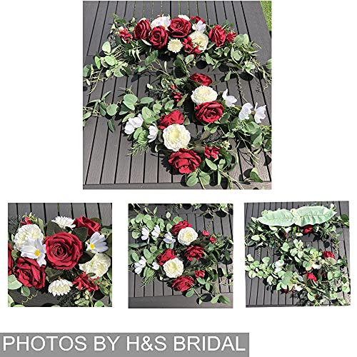 Wedding Arch Flowers,3Pcs Set White Rose Decorative Floral Swags, Artificial Greenery Eucalyptus Leaves Flower For Sheer Drapes, Wedding Chair, Arbor, Wedding Ceremony and Reception Arrangement - color: Burgundy