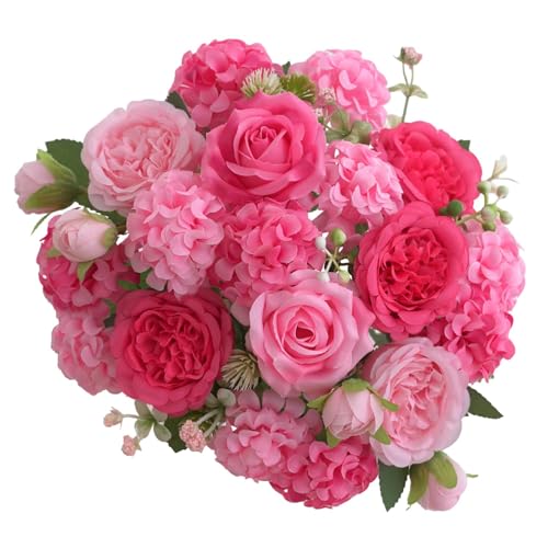 4 Pcs Mixed Artificial Peony Flowers Set-2 Bouquets & 2 Stems, Small Pink Fake Peony Rose Hydrangea Flowers for Vase Silk Floral Arrangements for Table Centerpiece Home Wedding Party Bridal Decoration - color: Mixed Pink, size: Mixed 4pcs