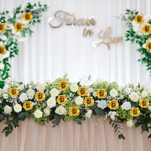 10 Pcs Gold Rose Artificial Flower, Faux Silk Flowers With Long Stems, Fake Roses Bulk Bouquet for Decoration Valentine's Day Centerpieces Proposal Bridal Bouquets Shower Party Home Floral Decor - color: Gold