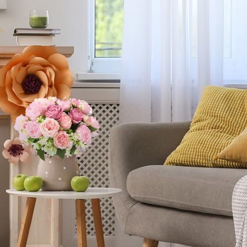 Geosar 8 Bundles Artificial Peonies Flowers Fake Silk Peony Bouquet Faux Peonies Flowers Bulk for Decoration Vase Floral Arrangements Wedding Party Table (Russet Red,Light Pink) - color: Russet Red, Light Pink