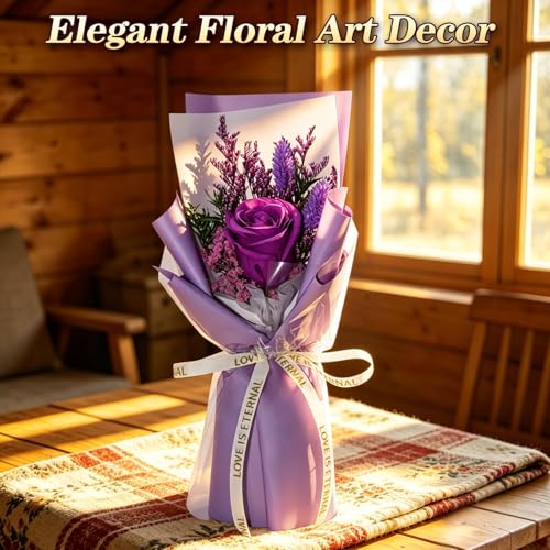 Preserved Flowers for Delivery,Purple Rose Bouquet Gift for Women and Mom,Preserved Flowers Bouquet,Birthday Flowers Gifts Grandma Wife Friends,Roses Gift Valentine’s Day Mothers Day - color: Purple-Bouquet