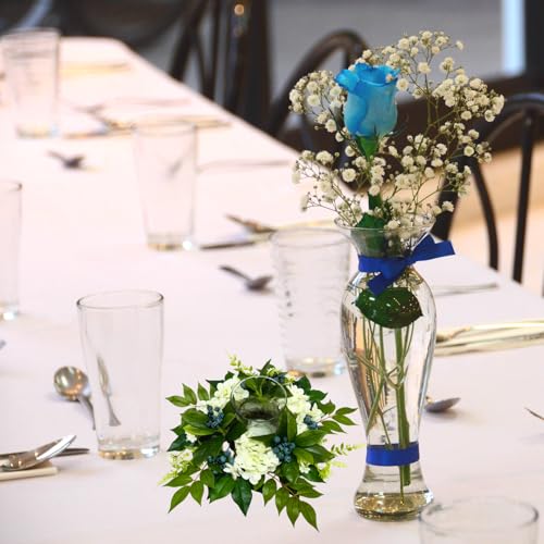 All Season Floral Arrangement Centerpiece for Table Glass Candle Holders with Artificial Hydrangea Flowers Blueberry Eucalyptus Leaves for Dining Room Indoor Outdoor Home Decor