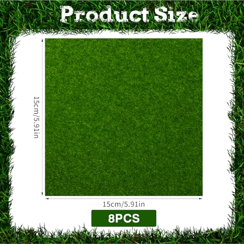 8Pcs Artificial Grass 6x6 Inches Fake Grass Decor for Crafts Mini Artificial Green Turf Mat Outdoor for DIY Miniature Garden