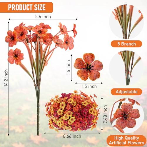 Powbrace 60 Pack Artificial Flowers for Outdoor Indoor Fake Plants, Faux Silk Flowers for Outdoors Outside Front Porch Hanging Planter Window Box Garden Spring Decoration(Autumn Mixed) - color: Autumn Mixed, size: 60 Bundles
