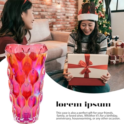 9.5" High Thickened Red Glass Flower Vase for Home Decor, Dining Wedding Table Office Holiday Party Centerpiece Decoration - color: Red-waterdrop Style