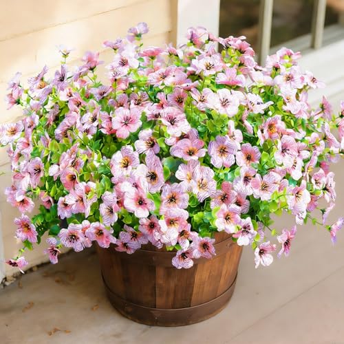 12 Bundles Artificial Flowers for Outdoor UV Resistant and Realistic, Faux Daisy Fake Flowers with Eucalyptus Leaves for Porch, Patio, Planter, Window Box, Home, Garden Decor - color: Pink