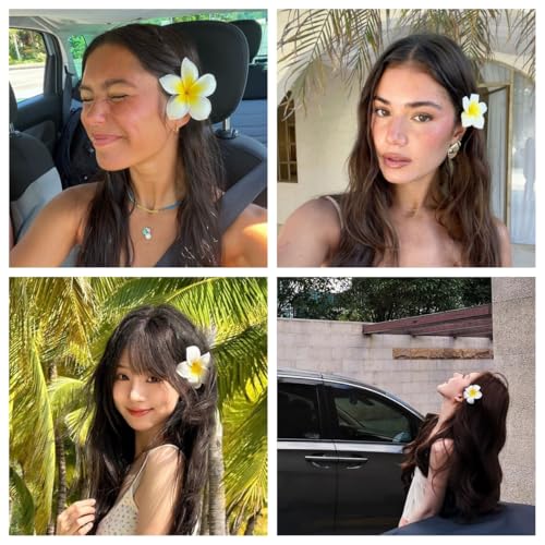 7pcs Hawaiian Flower Hair Clips for Women Girls Plumeria Artificial Flower Clips Bridal Wedding Party Beach Hair Clips - color: 7pcs Plumeria