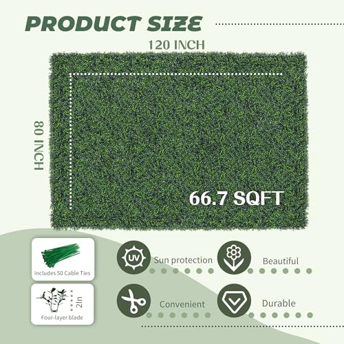 TTTM Artificial Boxwood Hedge Roll: 80"X120" UV-Resistant Faux Green Ivy Leaves Grass Wall Panel Fence for Indoor/Outdoor Privacy Screen, Wedding Backdrops, and Home Greenery Wall Decor - size: 80"X120"