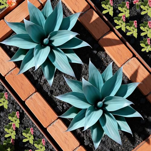 Ttranewsoo Fake Plants Artificial Agave Plants 13.8" Large UV Resistant Fake Agave Planters for Indoor and Outdoor Decorating Tropical Plant Succulents Greenery Indoor Decor (Blue) 2Pack - color: Agave15-blue2