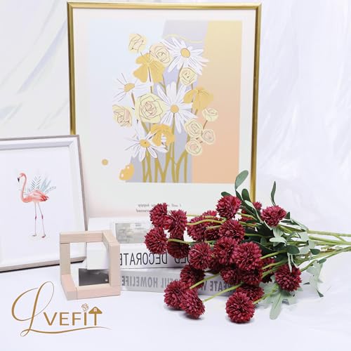 LVEFIT 10 Pcs Burgundy Kiku Flower Fake Mums Long Stem Flowers,Faux Kiku Flower Bulk,Silk Flowers Mini Chrysanthemum Floral Arrangements,Artificial Flowers Chrysanth Mini Fake Flower - color: Burgundy
