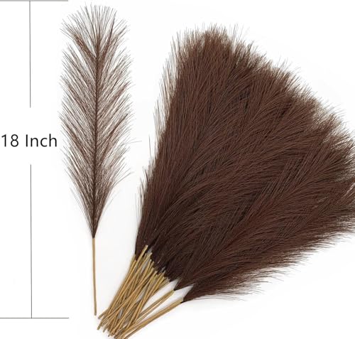 Artificial Pampas Grass Plants Fake Reeds Decoration Set of 28 Stems 18” Faux Florals Bulrush Fluffy Brown Branches for Home Wedding Party Vase Fillers Christmas DIY Feathers Décor - Coffee 28 Pcs - color: Pampas Grass Stems / Coffee 28 Pcs