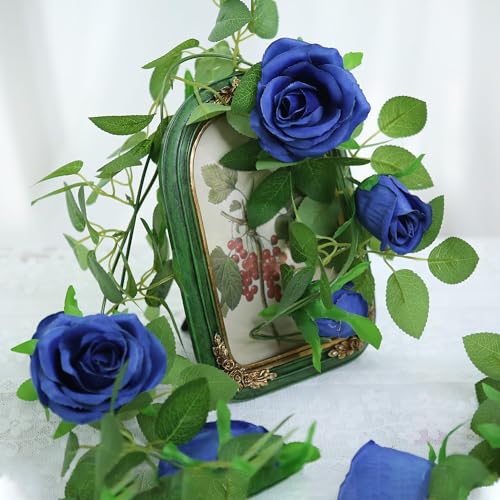 Felice Arts 2 Pack Royal Blue Artificial Rose Vine Each 6.5FT Fake Flower Garland Hanging Rose Garland for Wedding Flowers Table Arrangement Birthday Ceremony Room Graduation Decor - color: Royalblue