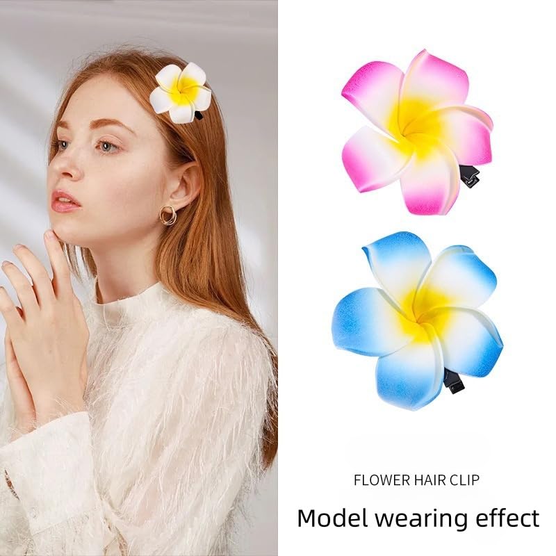 7pcs Hawaiian Flower Hair Clips for Women Girls Plumeria Artificial Flower Clips Bridal Wedding Party Beach Hair Clips - color: 7pcs Plumeria