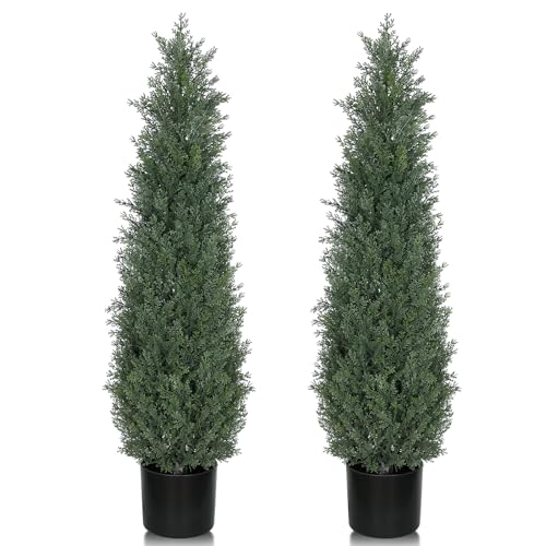 3FT Artificial Topiary Cedar Trees, 2-Pack Realistic Pre-Potted UV Resistant Faux Cypress Plants for Home Porch, Garden, and Entryway Decor - size: 3FT (37inch)