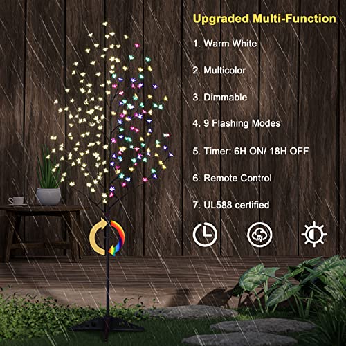 Lightshare 6.5FT LED Lighted Cherry Blossom Tree, 208 LED Warm White to Multicolor, Timer and Dimmer with Remote, Home Garden, Summer, Wedding, Holiday, Party Decoration for Indoor and Outdoor Use - style: 6FT Warm White & Multicolor