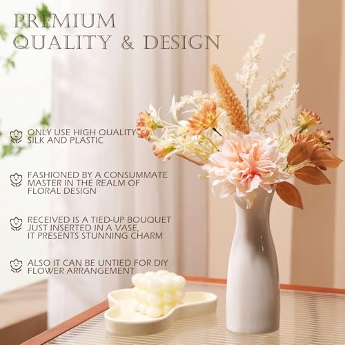 Joeabor Fake Flower Bouquet, Faux Flower Arrangement for Decorating Kitchens, Bedrooms, Bathrooms, Realistic Artificial Flowers Made of Silk & Plastic, Floral Decoration with Dahlia & Small Blossoms - color: Pink & Pink