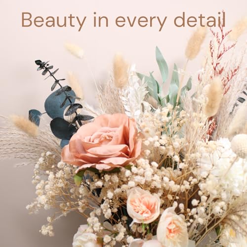 Luxury Floral Arrangement with Vase - Pampas Grass & Artificial Flowers for Kitchen Island, High End Centerpiece Decor, Coffee Table & Dining Table, Farmhouse Boho Home Decor with Dried Flowers - size: high end bouquet in vase