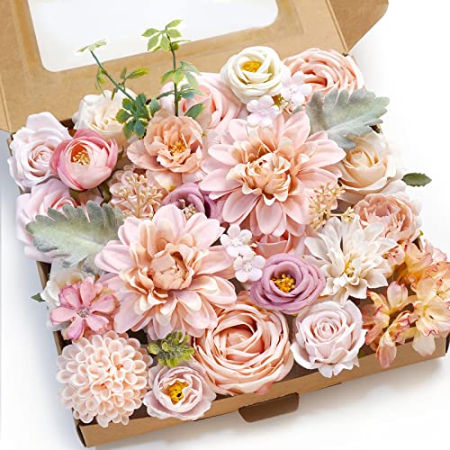 Pink Artificial Flowers Combo Box Wedding Decor,Fake Flowers,Flowers for Decoration,Silk Flowers for Home Decor Indoor,Cake Flowers,Faux Flowers for Crafts - color: Romantic Pink