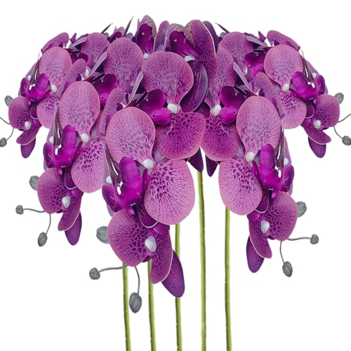 Artificial Phalaenopsis 5 Pcs Artificial Flowers Artificial Orchid Flowers Stem Fake Plants for Décor (Purple Spot) - color: Purple Spot