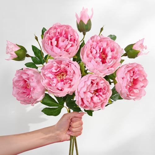 MARTINE MALL 3PCS Real Touch Peonies Artificial Flowers, 22in Pink Fake Peonies Artificial Peonies Flowers Latex Large Faux Peony Flowers for Centerpiece Table Wedding Party Home Decor - color: Pink, size: 3PCS