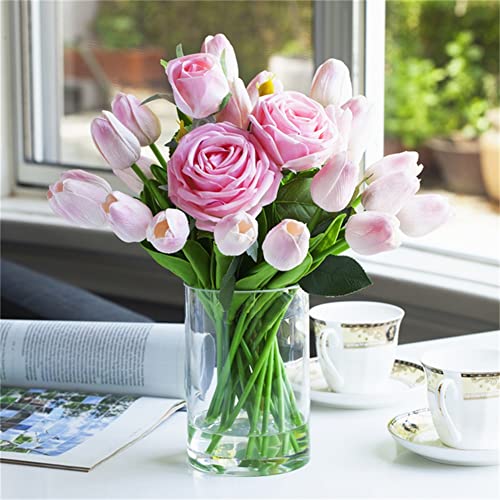 Enova Floral Clear Glass Cylinder Vase 5 x 8 Inches, Clear Flower Vases, Pillar Candle Hurricane Floating Candle Holder Vase, Glass Flower Vase for Wedding Centerpieces, Home Office décor (1 Piece) - size: 5W X 8H