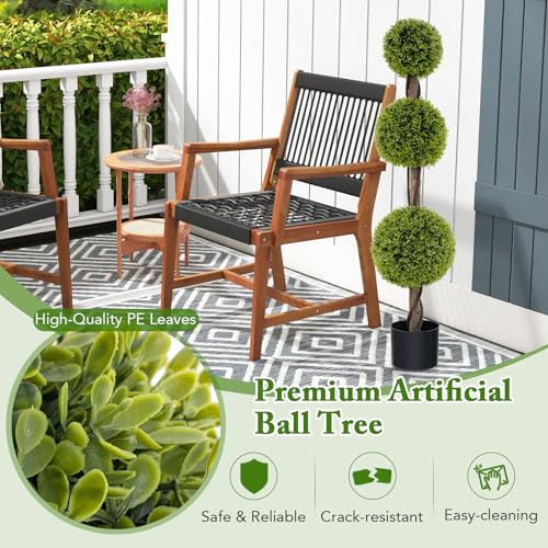 GOFLAME Artificial Boxwood Topiary Tree, 4FT Faux Triple Ball Topiary Tree in Cement-Filled Pot, Fake Boxwood Plant Potted with Rattan Trunk for Home Porch, Indoor Outdoor Use, 1 Pack - size: 4ft