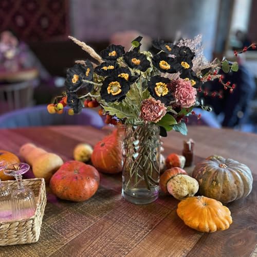 Artificial Flowers 5Pcs Poppies Flowers Artificial Silk Flowers for Home Office Wedding Outdoor Decor (Black) - color: Black