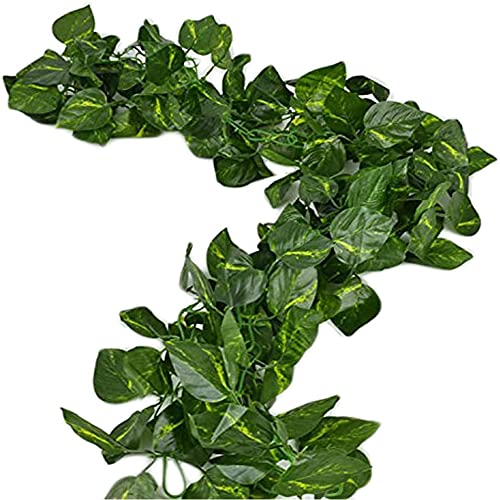 Unilove 84 feet 12 Pack Fake Vines Artificial Ivy Leaves Plants Hanging Greenery Plant Garland for Bedroom Office Wall Decor Indoor Outdoors (84Ft Artificial Scindapsus Leaves) - color: 84ft Artificial Scindapsus Leaves