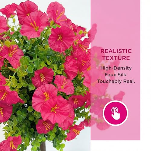 Outdoor Artificial Topiary Trees: 2-Pack Fake Bushes with UV Resistant Faux Petunia Ball & Ground Spike. Ideal for Artificial Bushes for Outdoors Use on Porch and Garden Decor(Rose Color) - color: Rose Color