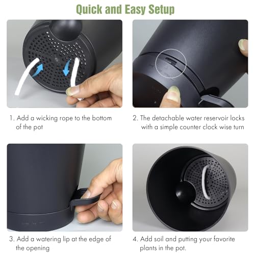 WSMKSZ 4 inch Self Watering Pots for Indoor Outdoor Plants, 6 Pack Plastic Flower Planters with Drainage Holes and Removable Saucers, Plant Pots with Wicking Rope, Modern Decor, Black - color: Black, size: 4inch 6pcs