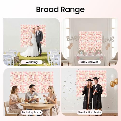 Flower Wall Panels 3D Flower Wall Backdrop, 6Pcs Artificial Flower Wall Panel Silk Rose Hydrangeas Floral Decorative Wall Background for Wedding Home Decor (White, Yellow, Pink, 23.6*15.7in) - color: Pink