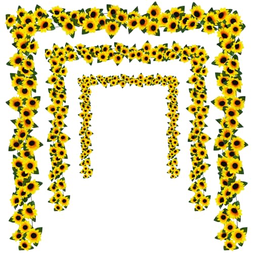Uieke 3 Pack 7.5ft/Pcs Artificial Sunflower Garland Hanging Sunflower Vines with Green Leaves,Silk Flowers for Home Room Kitchen Garden Wedding Arch Bridal Baby Shower Party Outdoor Decor Medium - size: Medium