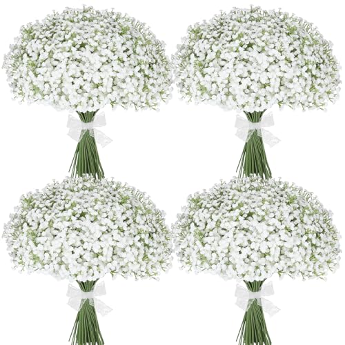 30 Pcs Babys Breath Artificial Flowers, 17.7" Real Touch White Gypsophila Bouquet, Fake Baby Breath Bulk for Wedding Centerpieces, Party, DIY Floral