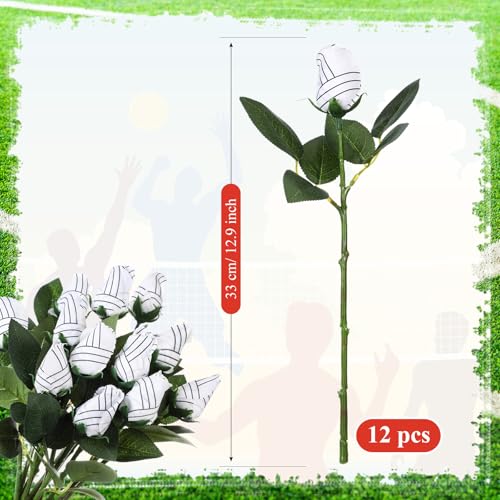 Suhine 12 Pcs Artificial Volleyball Rose Flowers Sports Party Favors Bulk for Birthday Graduation Wedding Party Decoration Table Centerpieces Mom Team Coach Senior Night Gift(Volleyball Color, Normal) - color: Volleyball Color, size: Normal