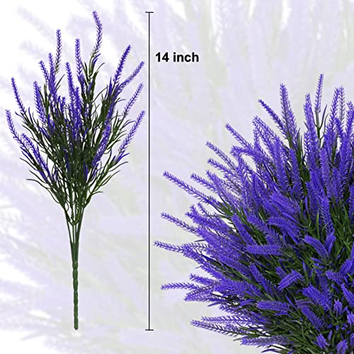 12 Bundles Fake Outdoor Flowers UV Resistant Plants Artificial Lavender Faux Plastic Shrubs Window Box Garden Porch Home Decor(Purple) - color: Purple