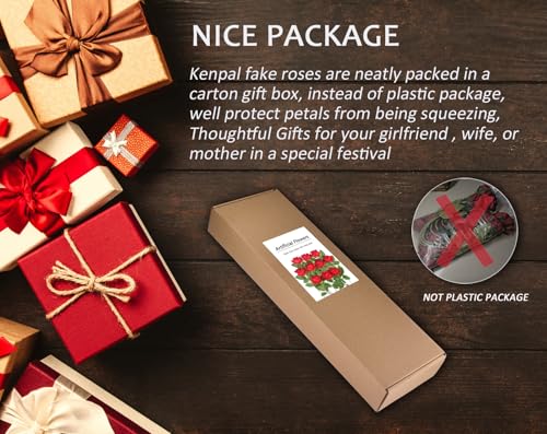 Kenpal Realistic Fake Roses Artificial Flowers with Stem for Decoration Floral Arrangement Centerpieces Wedding Bouquets (10, Red) - color: Red