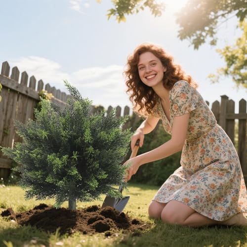 26.1inch Artificial Topiary Tree Set of 2 Beautiful Realistic Faux Cedar Pines Christmas Trees UV Rated Fake Shrubs for Front Porch Faux Plants Indoor and Outdoor Decor - color: Cedar-ball