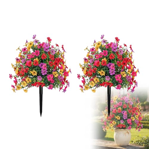 SakerPlus Artificial Petunias with Ground Stake, 22" Outdoor Faux Flowers for Garden, Yard, Planter and Porch, Lifelike Decorative Flowers for Indoor Outdoor Home Decor (2 Pack) - color: 2 Pack