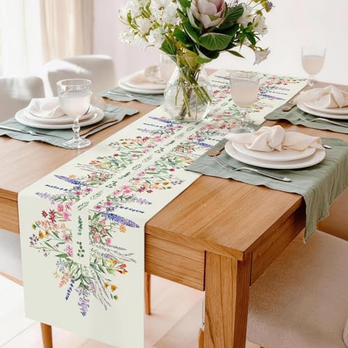 72 x 13 Inch Spring Wildflower Table Runner – Floral Table Runner with Symmetrical Wildflower Pattern for Garden Parties, Kitchen, Mantel, Dining Table Décor, Spring Party Supplies - style: Art Deco