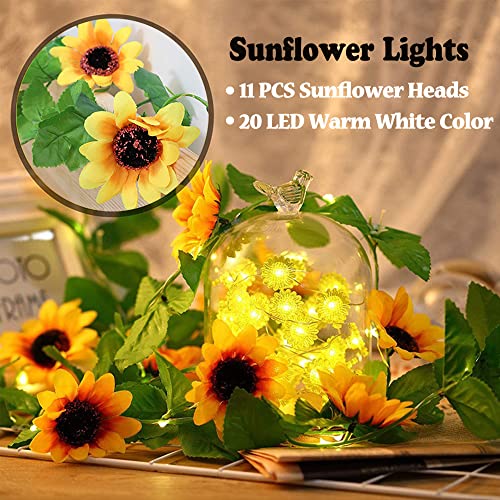Fielegen 20 LED Artificial Sunflower String Lights, 7.2 ft Sunflower Garland with Lights Battery Operated Flower Fairy String Lights for Bedroom Wedding Birthday Party Home Garden Decor - color: Sunflower