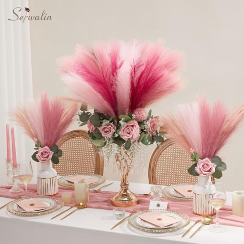 Serwalin Hot Pink & Blush & Pink Pampas Grass Decor, 17.7 Inch 6pcs Faux Pampas, Artificial Pampas Grass for Wedding Table Centerpieces Decoration - color: A Abby Hot Pink & Blush & Pink, size: 17 Inch 6 Pcs
