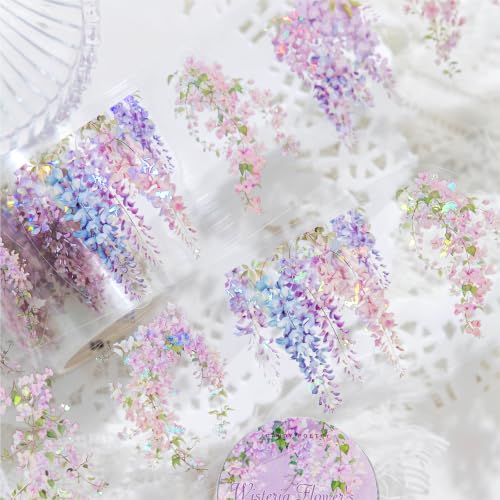 PET Tape Stickers for Journaling 6 Rolls Pre-Cut Flower Washi Tape Stickers Decorative Tape for Crafts Scrapbooking Junk Journal Supplies, Flower Branch - color: Flower Branch