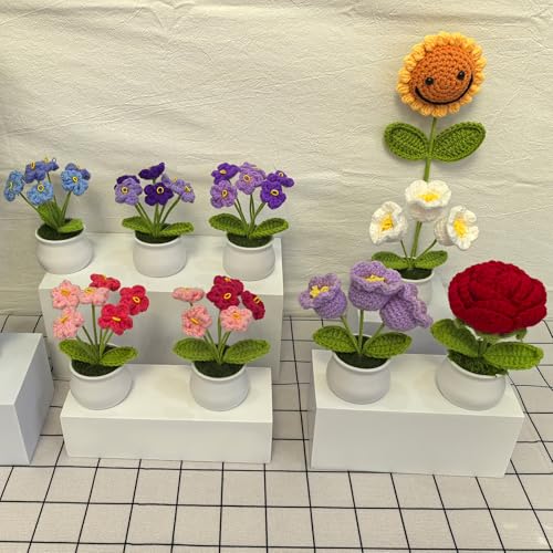 Crochet Flowers Bouquet for Home Office Desk Decorations, Birthday Gifts for Women Her Mom Teacher Coworkers Sister Friends, Purple