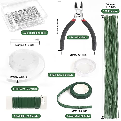 NESCCI Floral Arrangement Kit with Green Floral Tape and Wire,26 Gauge Floral Stem Wire,22 Gauge Floral Wire,Boutonniere Pin for Bouquet Stem Wrap Florist. - size: Floral Arrangement Kit