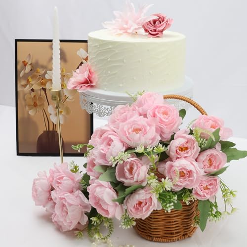 Pink Peonies Artificial Flowers, 12 Bundles Fake Peonies Silk Flowers Faux Peonies Flowers Realistic Bouquet for Wedding Home Centerpiece Table Decoration - color: Pink