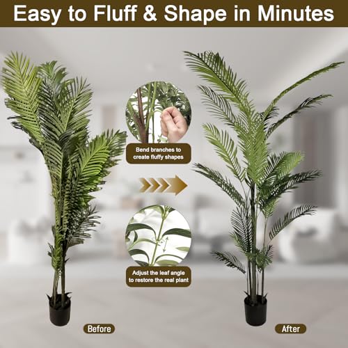 2-Pack Real Touch Faux Olive Tree with 1390 Leaves & 86 Olives, Indoor Potted Fake Plants, Nearly Natural Artificial Plants for Mediterranean Home Decor (Green, 5ft-Palm Tree) - size: 5ft-Palm Tree