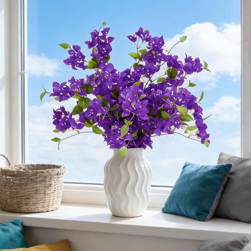 HCTCPALS Artificial Flowers for Outdoors 10 Pcs Bougainvillea Plant Realistic Silk Fake Flowers for UV Resistant Faux Plants Outdoor Indoor Outside Front Porch Hanging Planter Decoration-30” Purple - color: Bougainvillea Purple