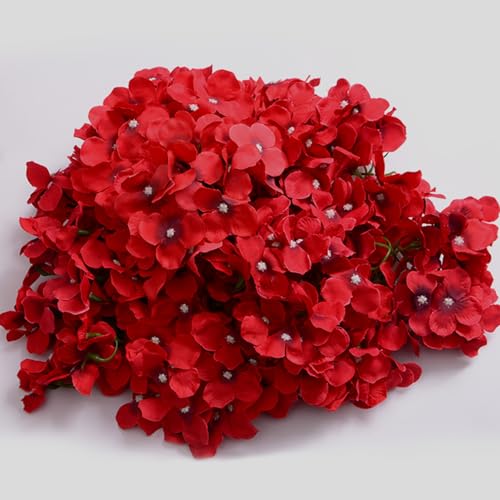 FagusHome Silk Hydrangea Heads 36 Pcs Artificial Flowers Heads and 3 Dozens Stems Fake Hydrangea Flowers with Stems for Home Wedding Decor (Dark Red) - color: Dark Red