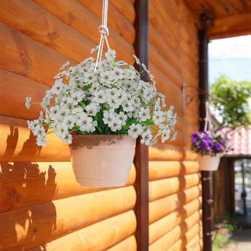 21 Bundles Outdoor Artificial Flowers UV Resistant Fake Silk Flowers No Fade Faux Plastic Plants Garden Porch Window Box Decoration(White) - color: White